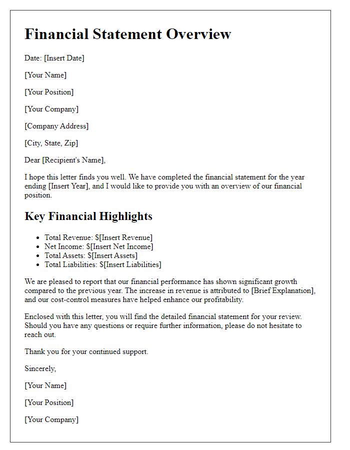 Letter template of financial statement overview