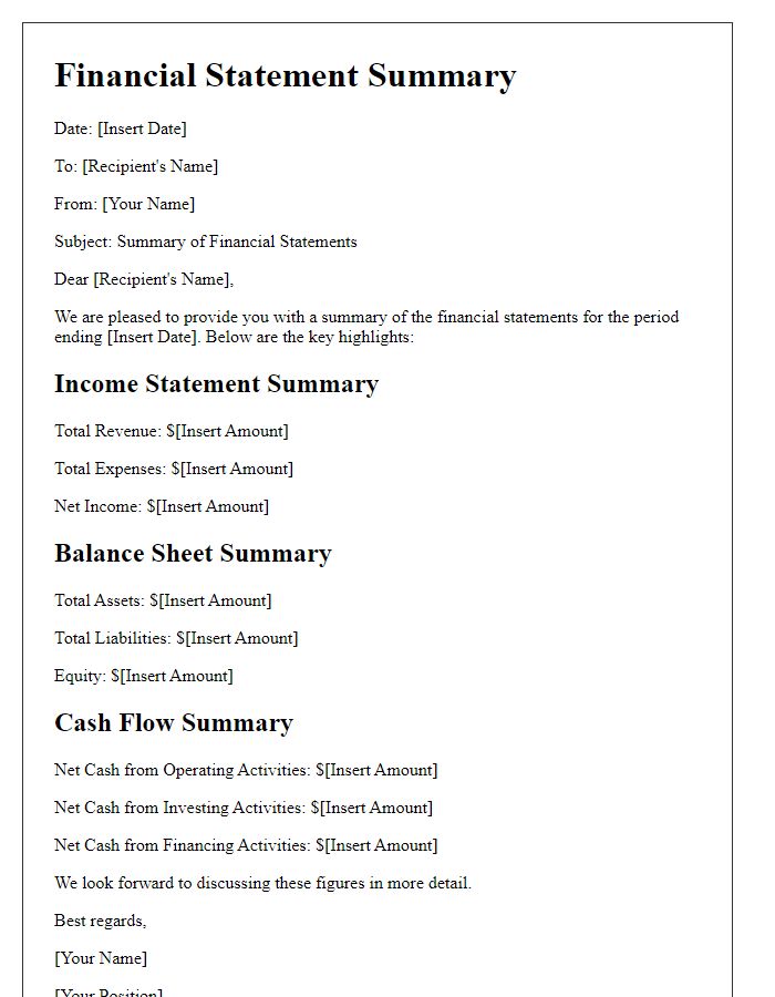 Letter template of financial statement summary