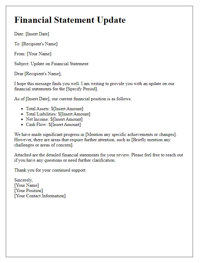 Letter template of financial statement update