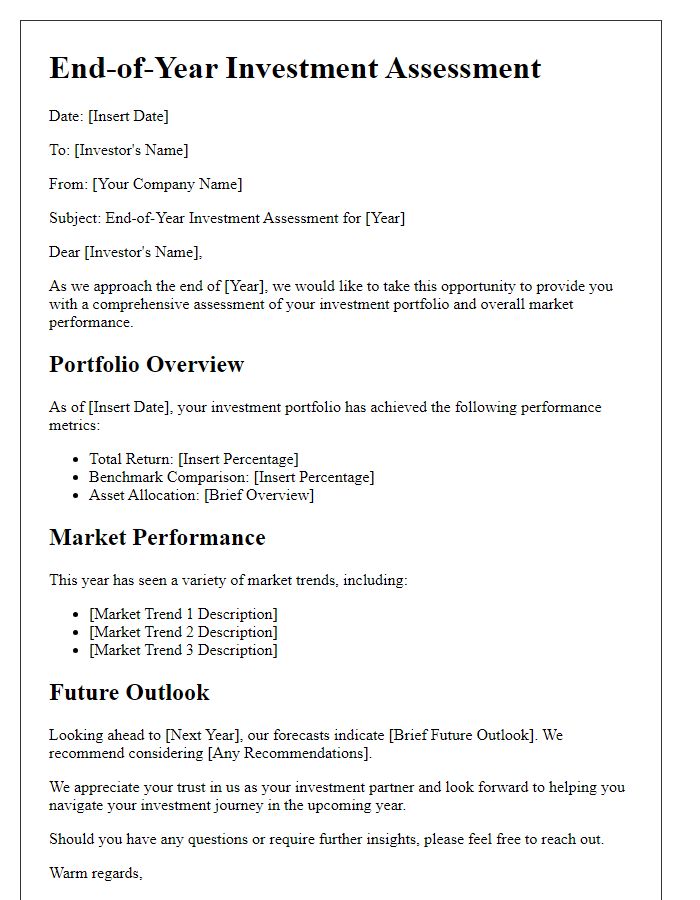 Letter template of end-of-year investment assessment