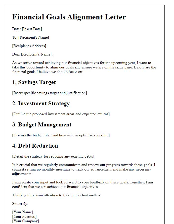 Letter template of financial goals alignment