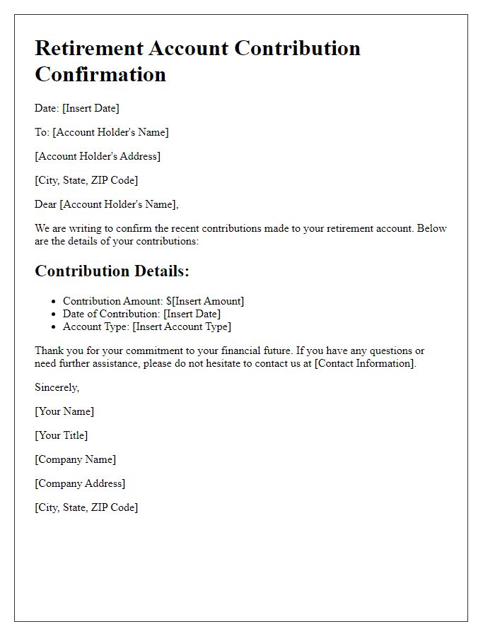 Letter template of retirement account contributions