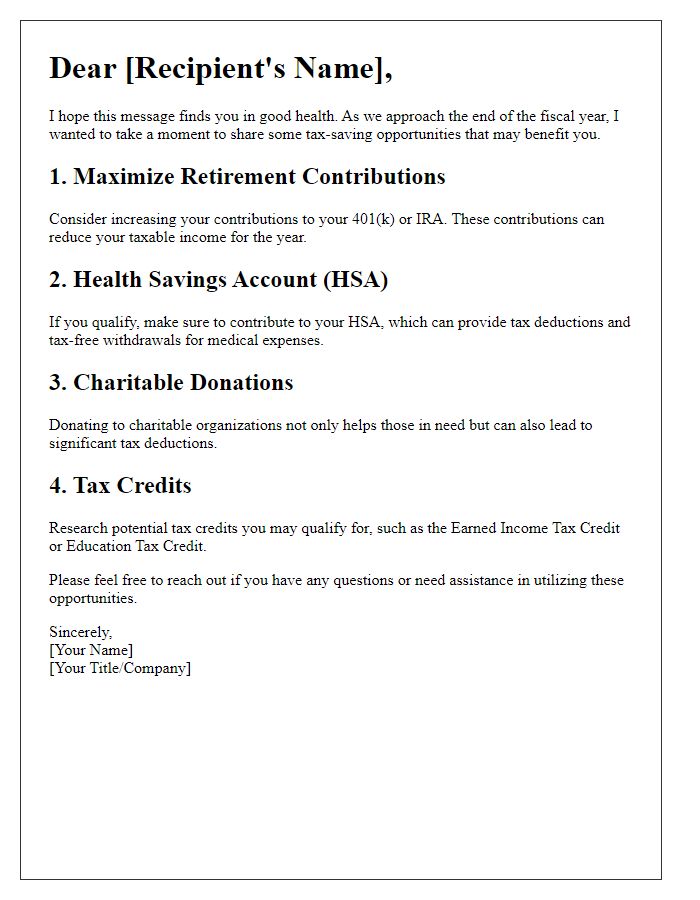 Letter template of tax-saving opportunities