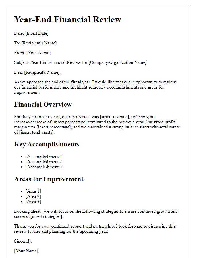 Letter template of year-end financial review