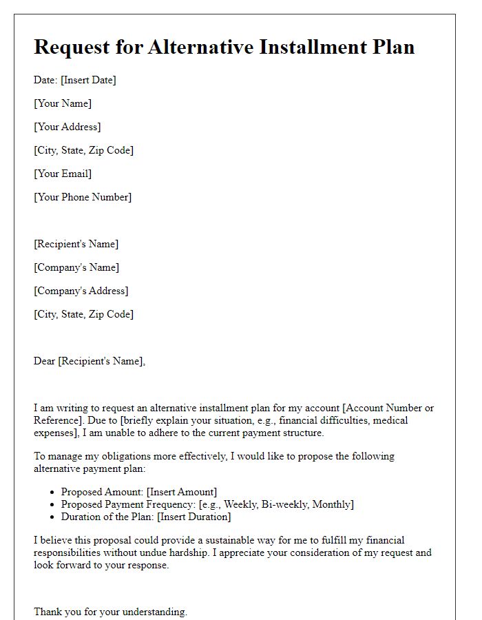 Letter template of alternative installment plan request