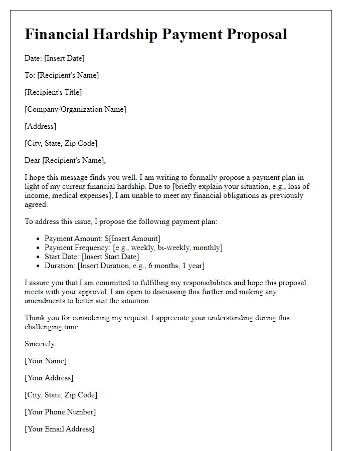 Letter template of financial hardship payment proposal