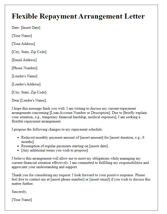 Letter template of flexible repayment arrangement