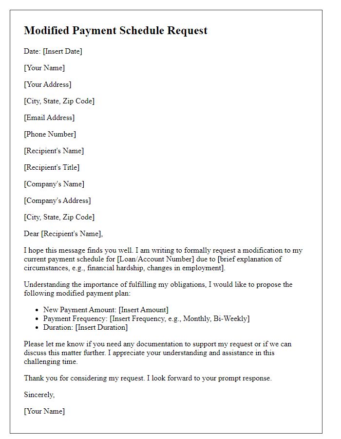 Letter template of modified payment schedule request