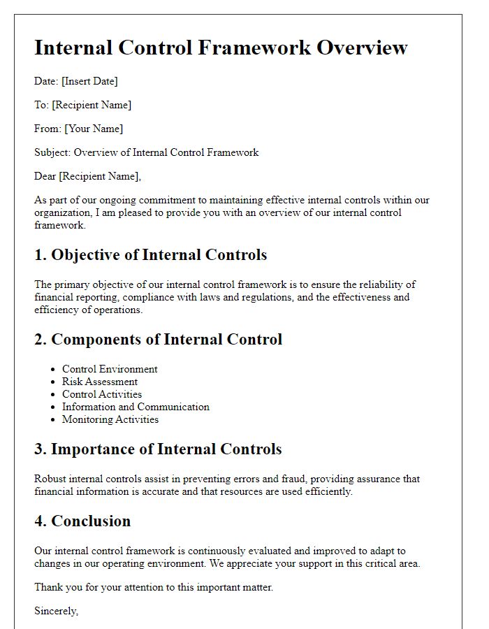 Letter template of internal control framework overview