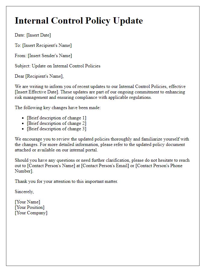 Letter template of internal control policy updates