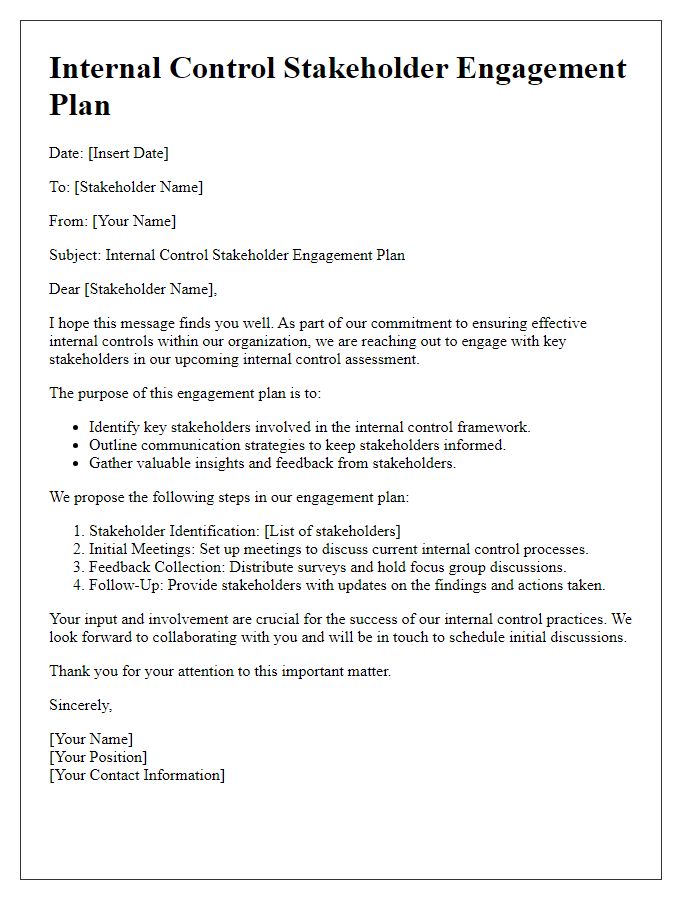 Letter template of internal control stakeholder engagement plan