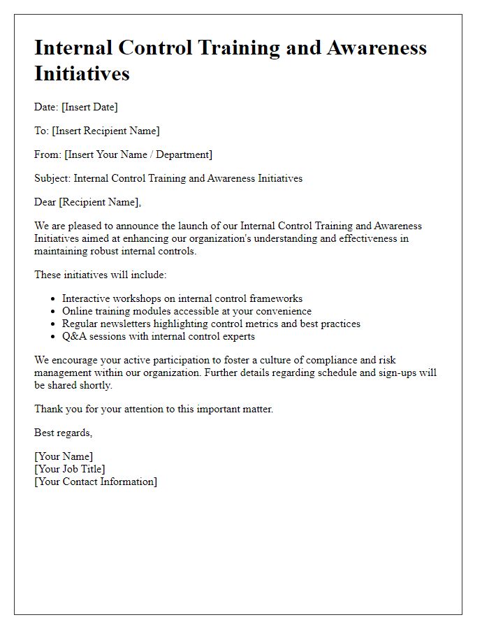 Letter template of internal control training and awareness initiatives