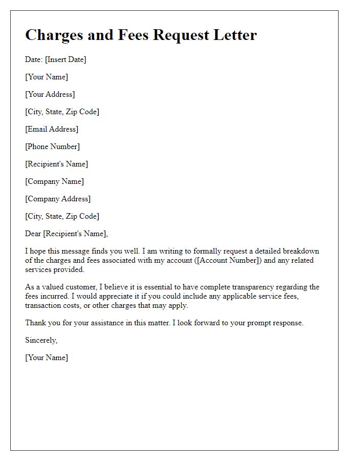Letter template of charges and fees request