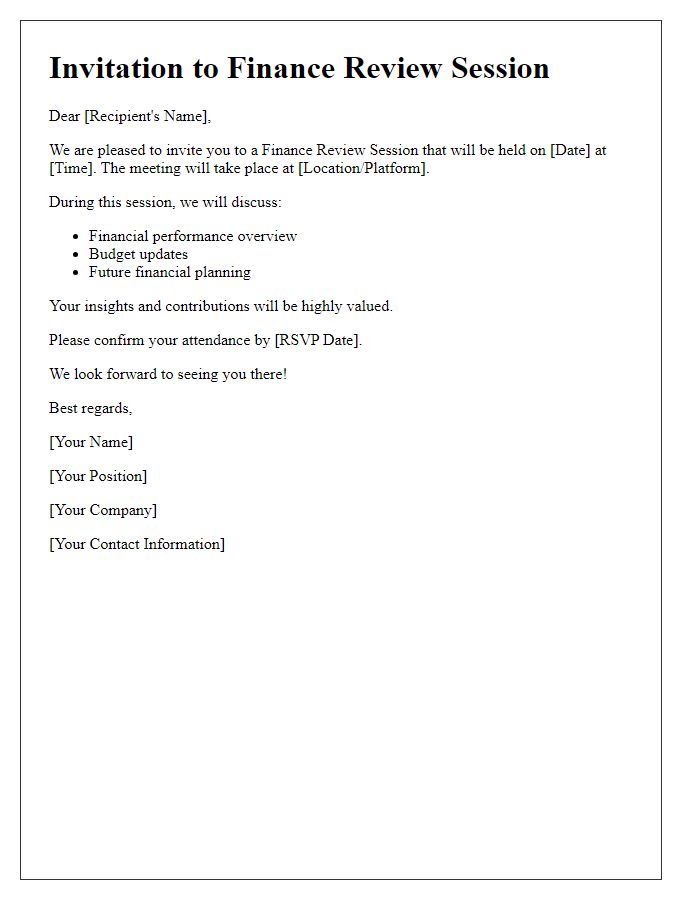 Letter template of finance review session invitation