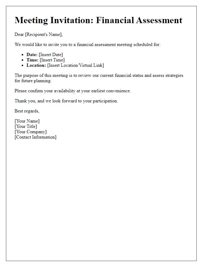 Letter template of financial assessment meeting invite