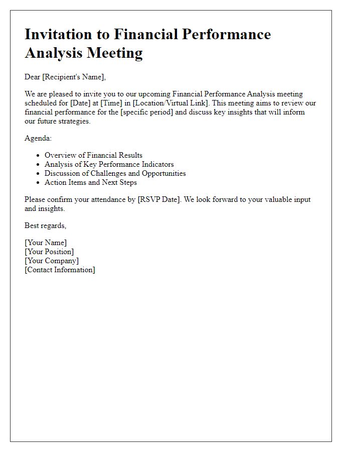 Letter template of financial performance analysis invitation