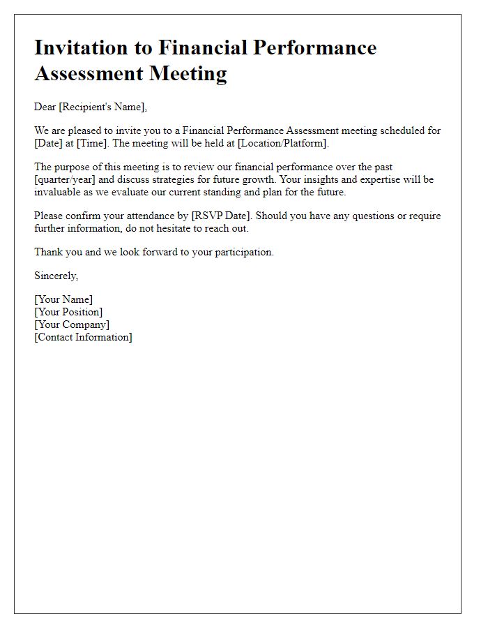 Letter template of financial performance assessment invitation