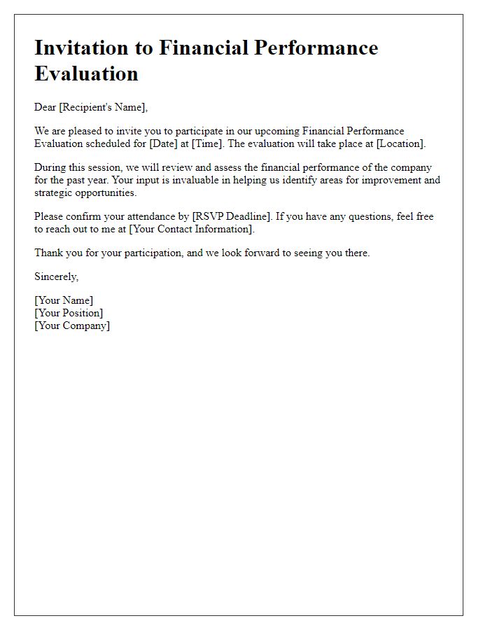 Letter template of financial performance evaluation invitation