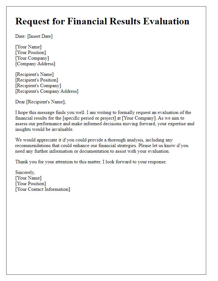 Letter template of financial results evaluation request