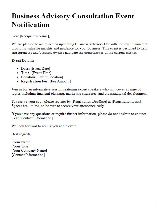 Letter template of business advisory consultation event notification