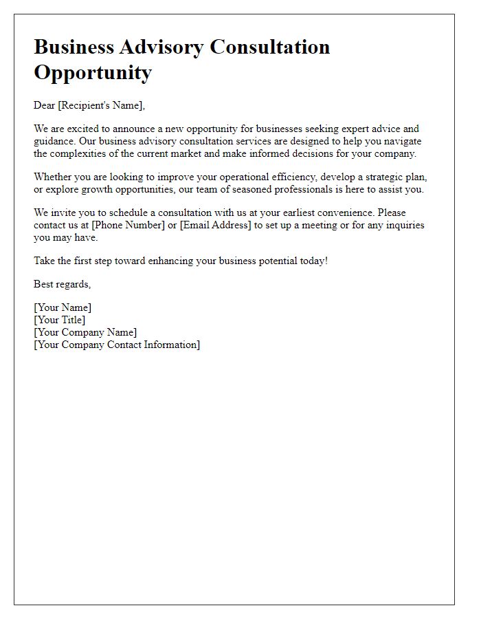 Letter template of business advisory consultation opportunity alert