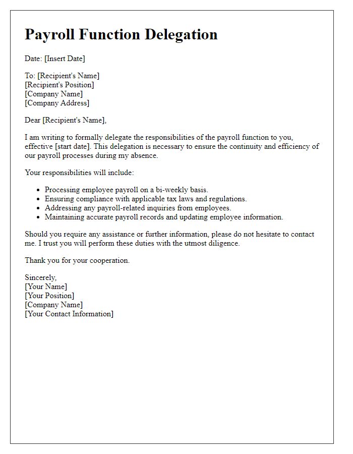 Letter template of payroll function delegation