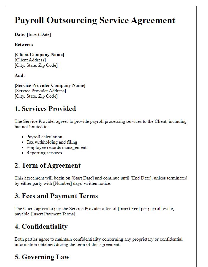 Letter template of payroll outsourcing service agreement