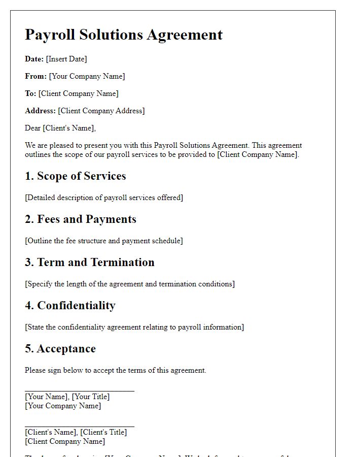 Letter template of payroll solutions agreement