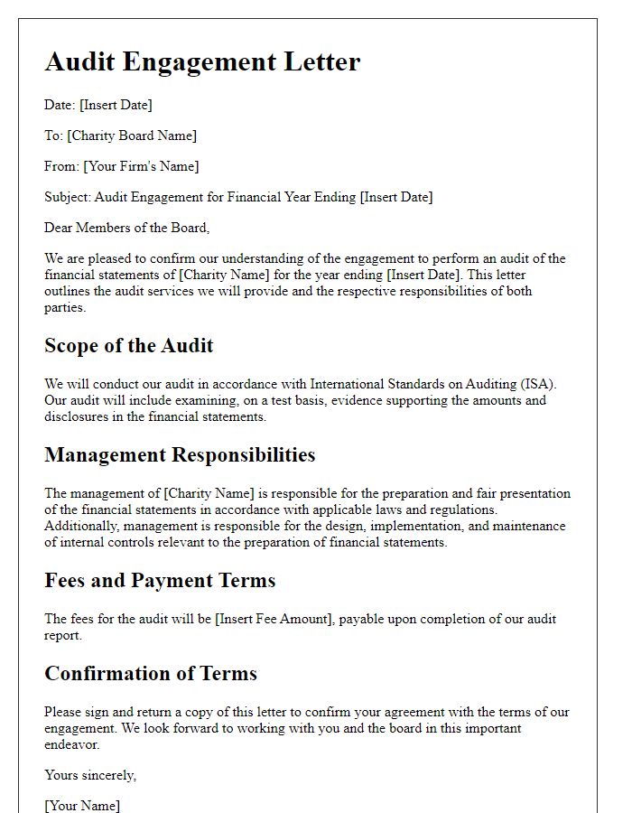 Letter template of charity audit engagement letter for board approval