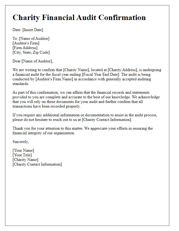 Letter template of charity financial audit confirmation