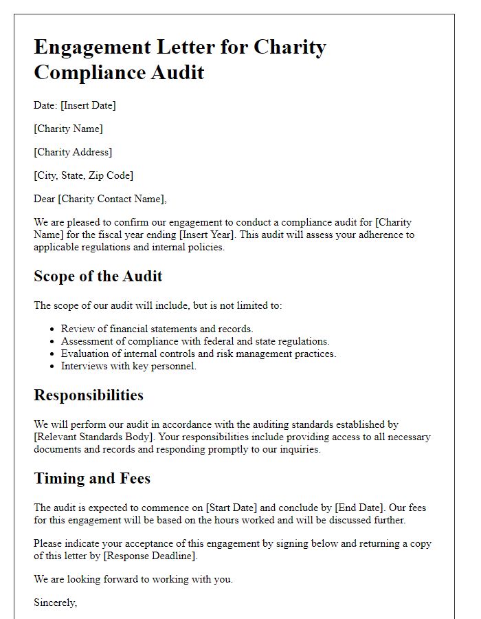 Letter template of engagement for charity compliance audit