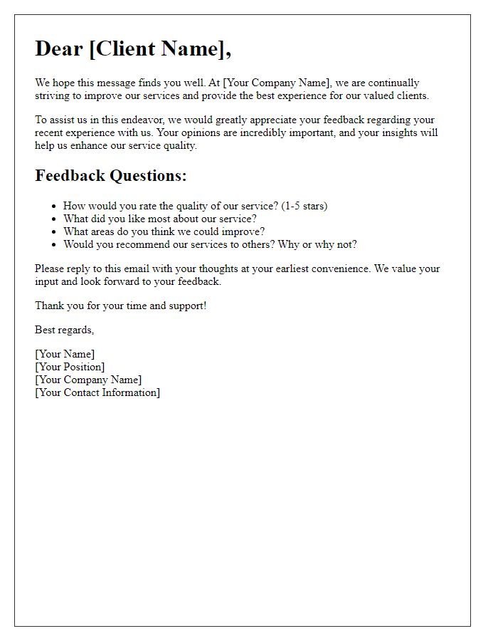 Letter template of client opinion gathering on service quality