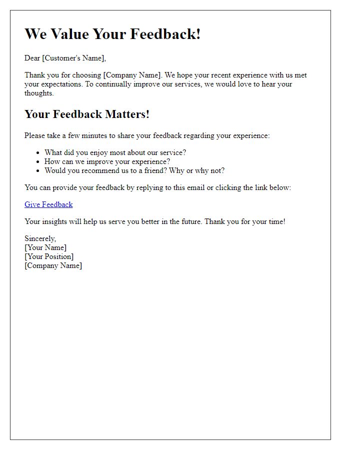 Letter template of customer experience feedback collection