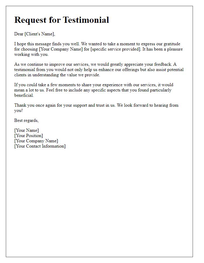 Letter template of request for client testimonial on services