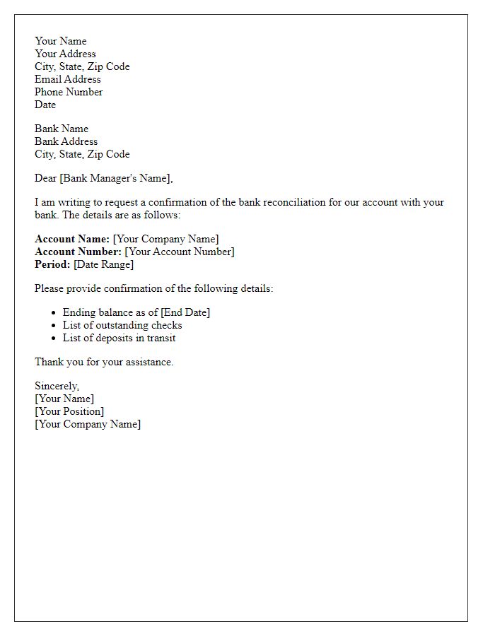 Letter template of bank reconciliation confirmation request