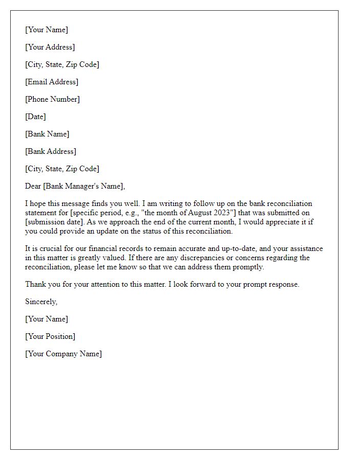 Letter template of bank reconciliation follow-up request