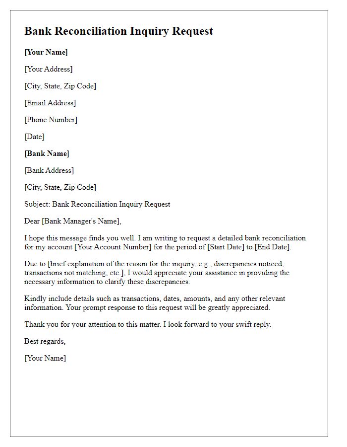 Letter template of bank reconciliation inquiry request