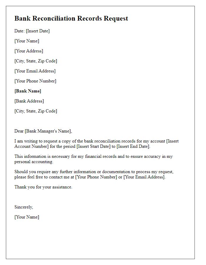 Letter template of bank reconciliation records request