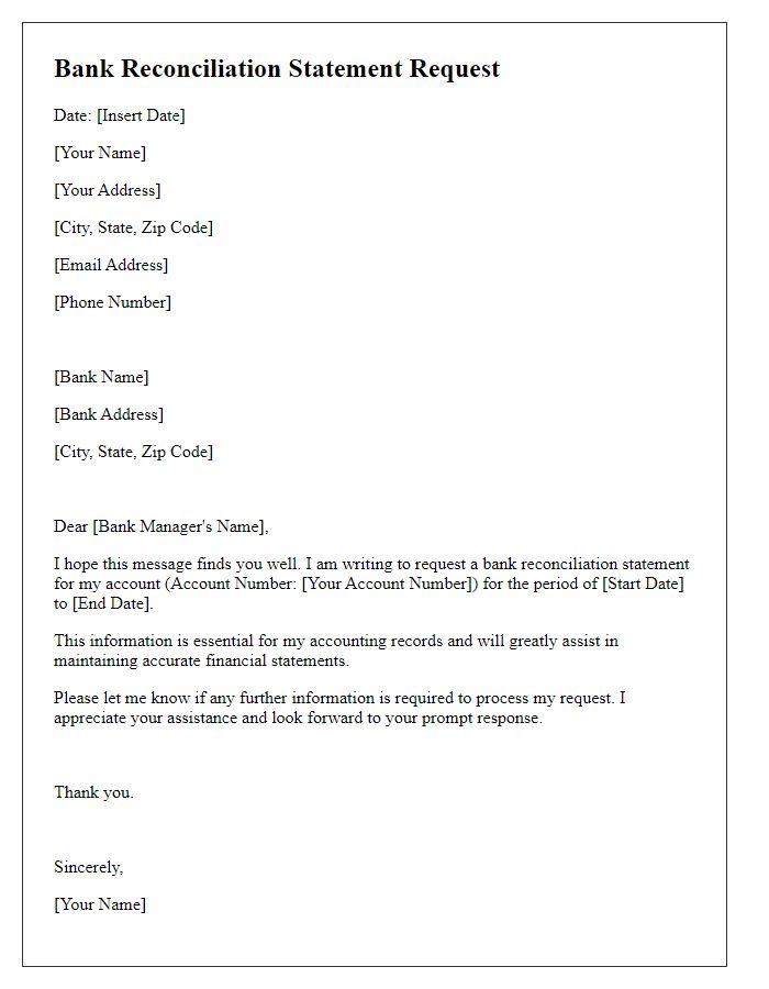 Letter template of bank reconciliation statement request