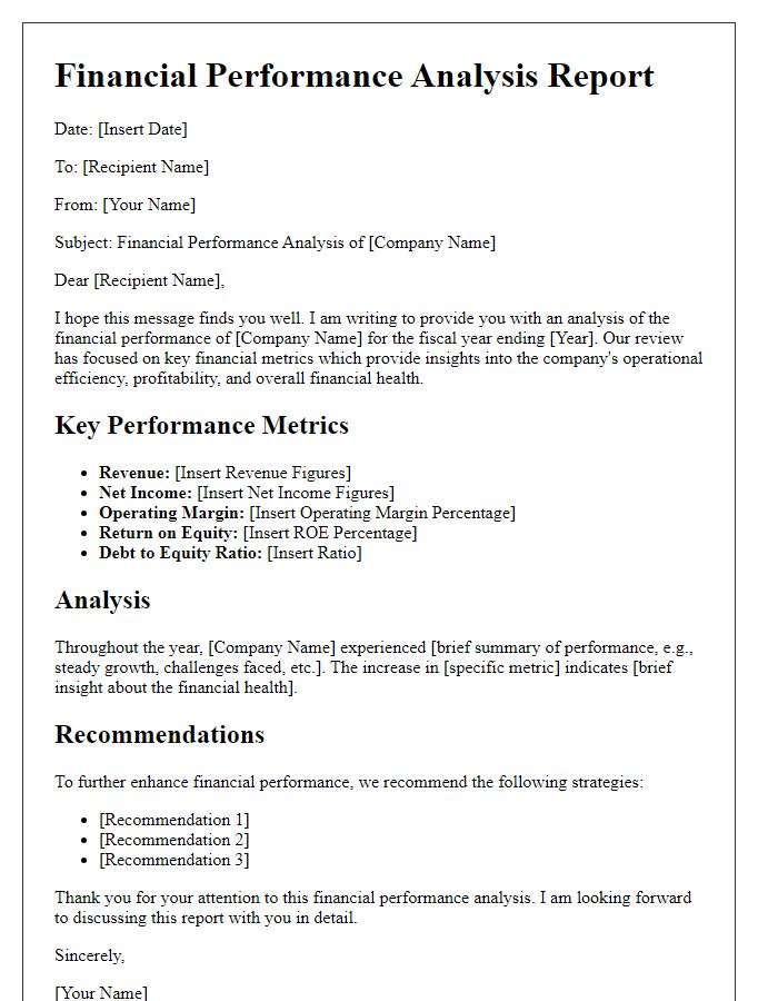 Letter template of financial performance analysis