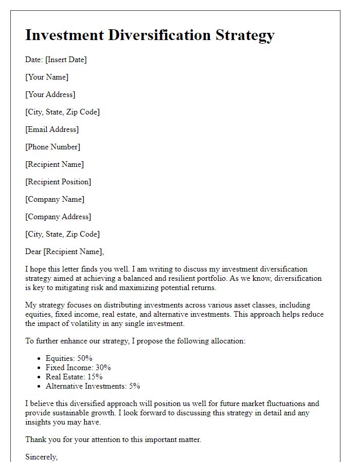 Letter template of investment diversification strategy