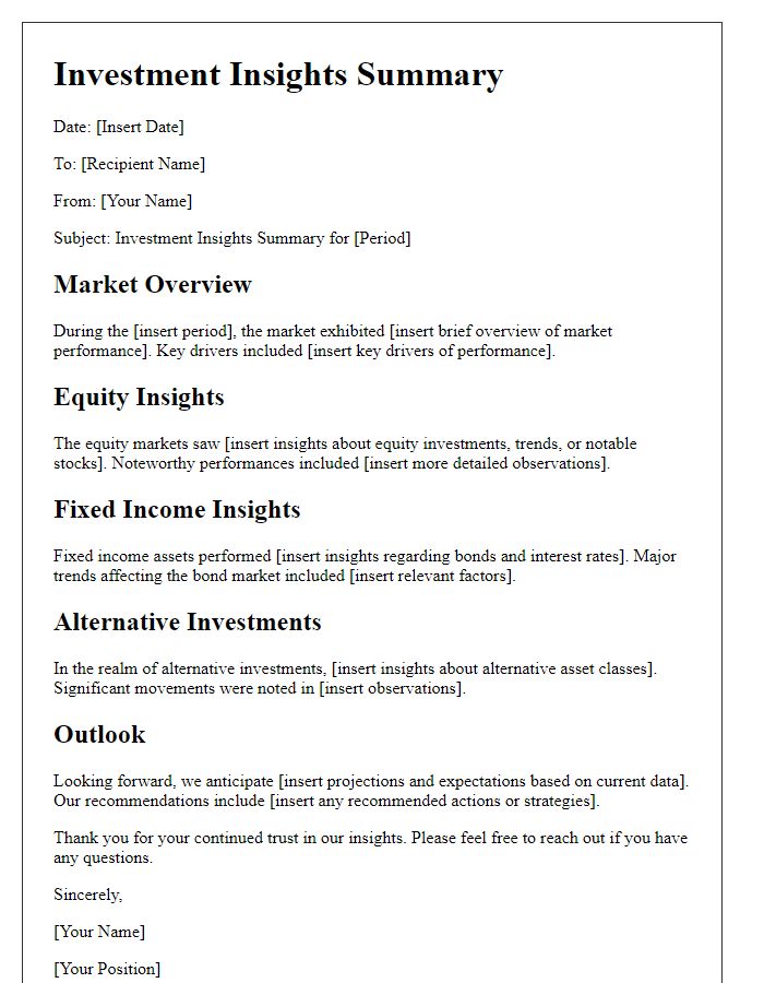 Letter template of investment insights summary