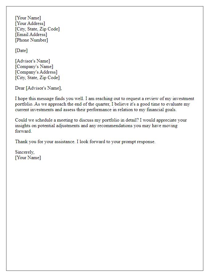 Letter template of investment portfolio review request