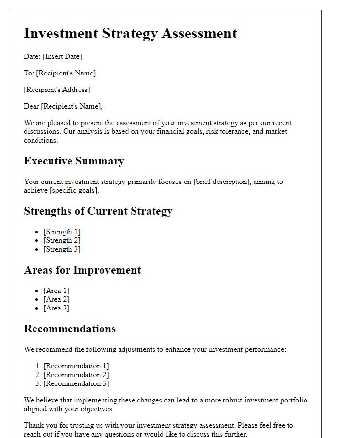 Letter template of investment strategy assessment