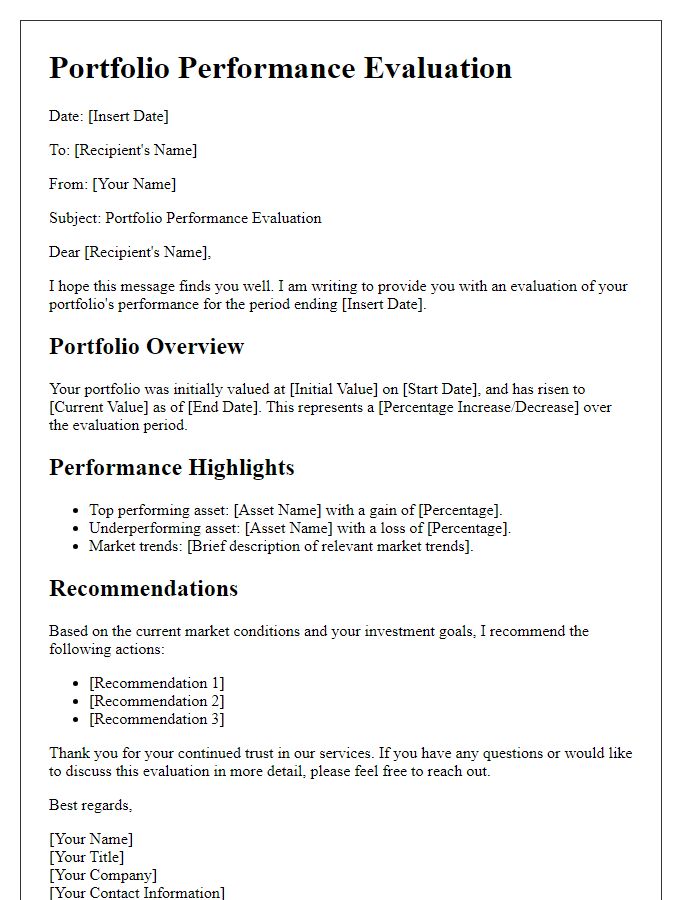 Letter template of portfolio performance evaluation