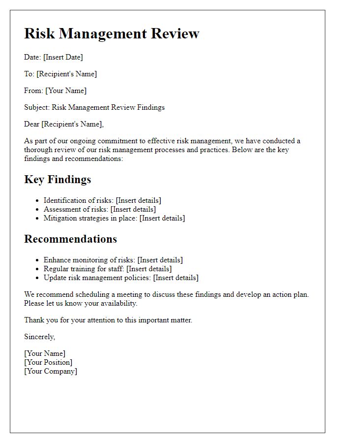 Letter template of risk management review