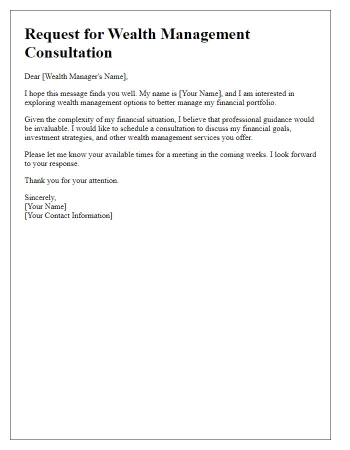 Letter template of wealth management consultation request