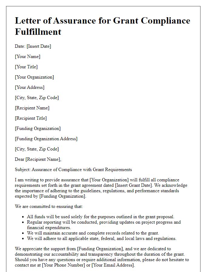 Letter template of assurances for grant compliance fulfillment