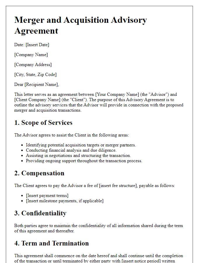 Letter template of merger and acquisition advisory agreement