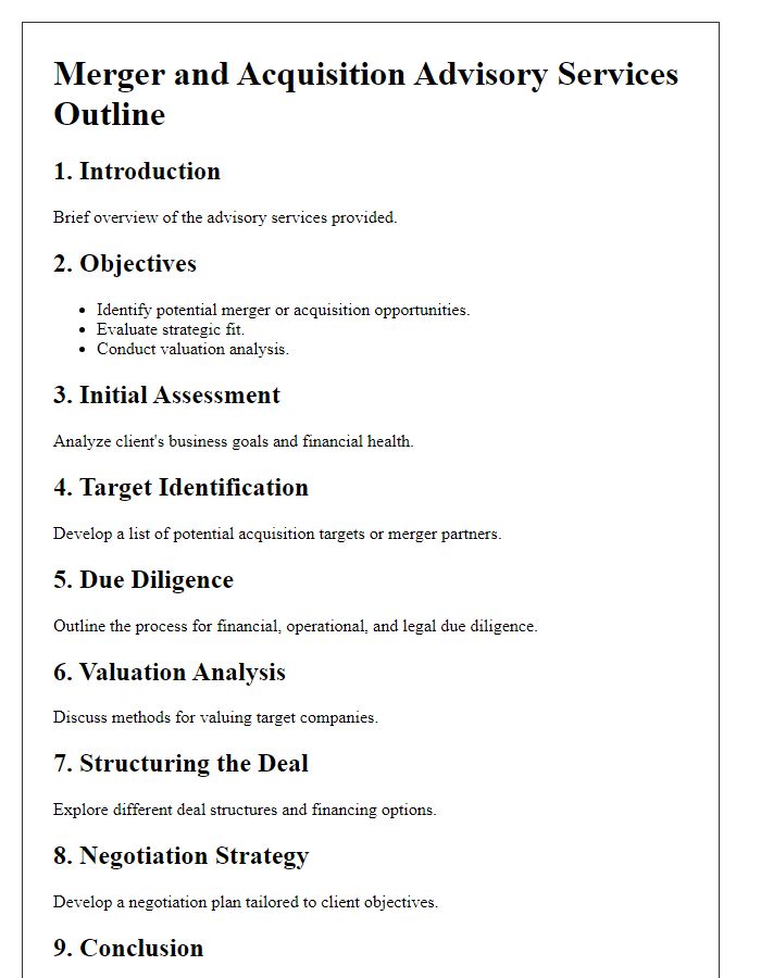 Letter template of merger and acquisition advisory services outline